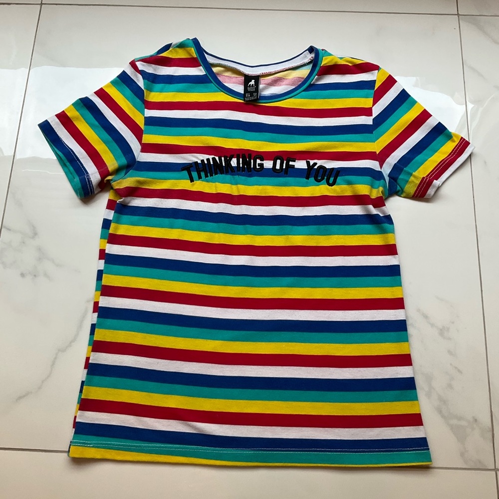 Cuidado con el perro striped tee size xs.